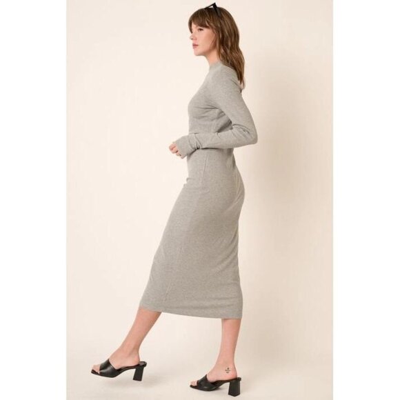 Women’s Grey Jersey Knit Midi Dress – Slim Fit, Mock Neck - Picture 2 of 3